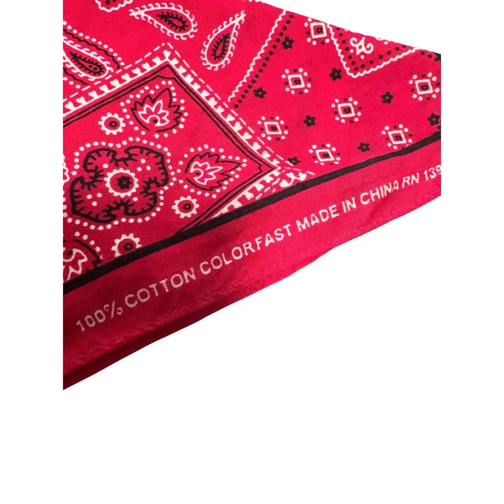 Vintage Red Paisley Geometric 100% Cotton Bandana Scarf RN 13960 21x21